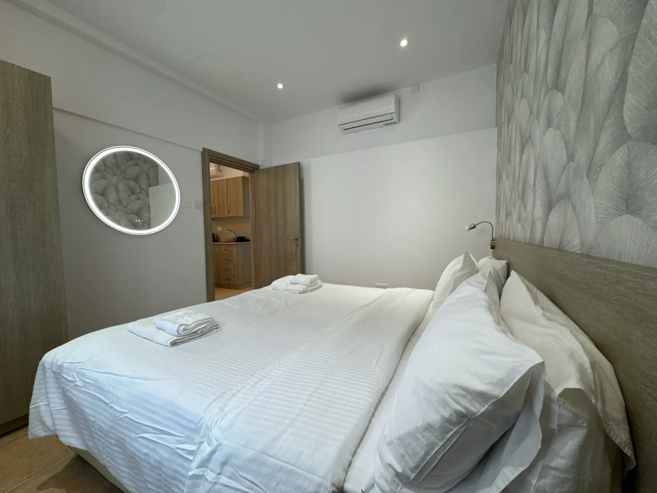 Comfortable double bedroom in the Central Charming Apartment with Balcony Sea View, Ayia Napa, Cyprus.